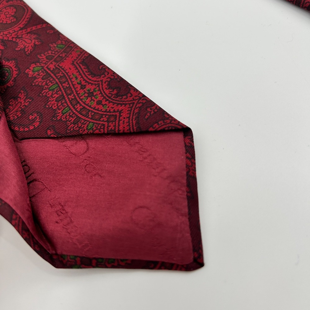 Vintage Christian Dior Paris Silk Paisley Necktie Burgundy Green Made in France - Picture 5 of 10